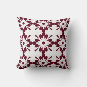 Coussin Modèle floral géométrique bordeaux et blanc