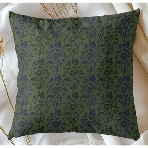 Coussin Modèle Floral Moderne Gris Bleu Sur Vert