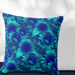 Coussin Modèle floral moderne Turquoise et bleu