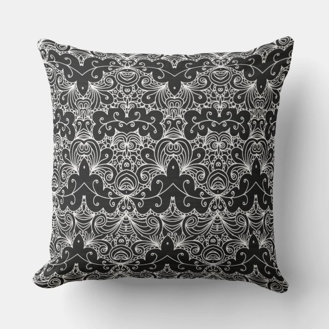 Coussin Modèle floral noir et blanc réversible (Recto)