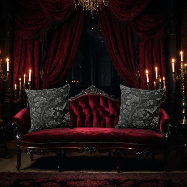 Coussin Modèle floral noir sur noir avec chauves-souris (Créateur téléchargé)