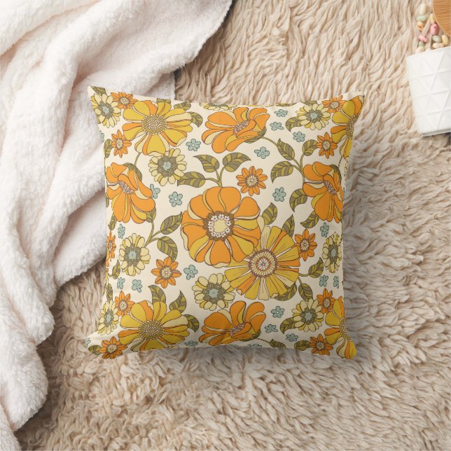 Coussin Modèle Floral Orange vintage (Couverture)