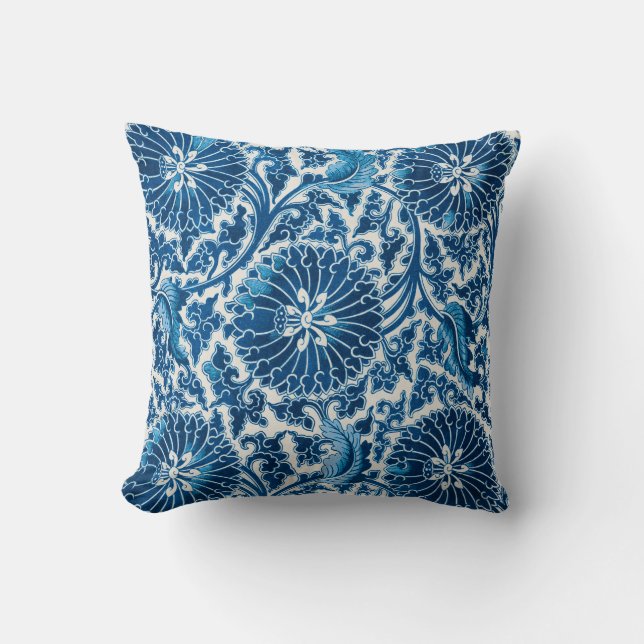 Coussin Modèle Floral Ornemental Bleu vintage (Recto)