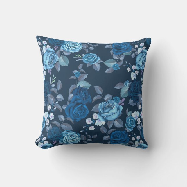 Coussin Modèle floral roses bleus Vintages (Recto)