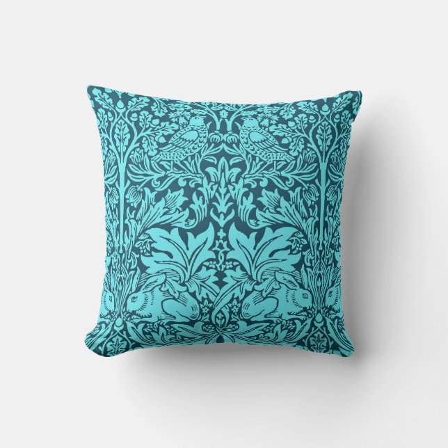Coussin Modèle floral vintage turquoise avec oiseaux (Recto)