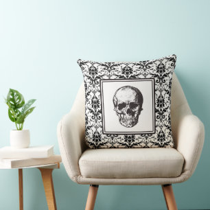 Coussin Modèle gothique noir Damas crâne Halloween