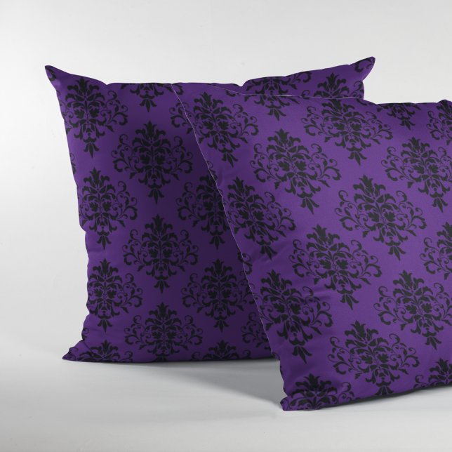 Coussin Modèle gothique noir pourpre damassé (Créateur téléchargé)