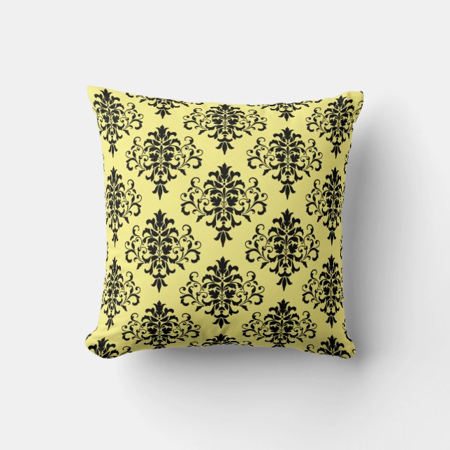 Coussin Modèle moderne noir jaune Damas (Recto)
