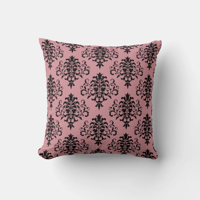 Coussin Modèle moderne rose noir Damas (Recto)