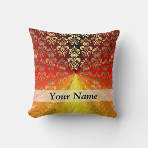 Coussin Modèle orange et or damassé