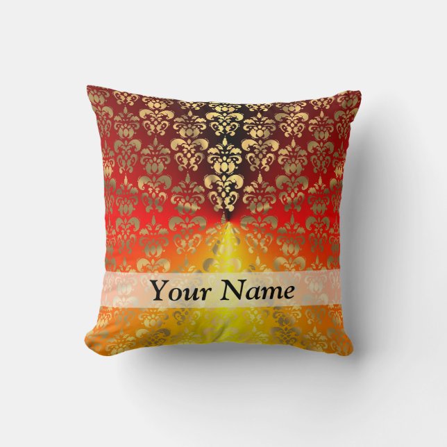 Coussin Modèle orange et or damassé (Recto)
