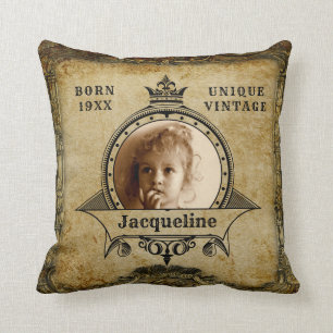 Coussin Modèle photo d'anniversaire personnalisé Vintage R