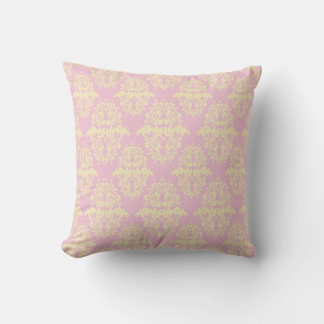 Coussin Modèle rose et jaune clair Damas (Recto)