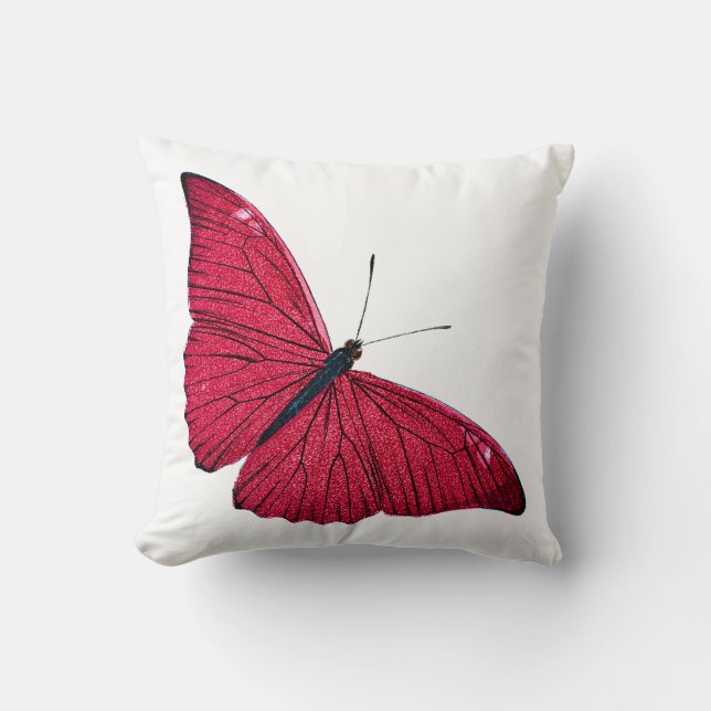 Coussin Modèle rouge d'illustration de papillon de 1800s (Recto)