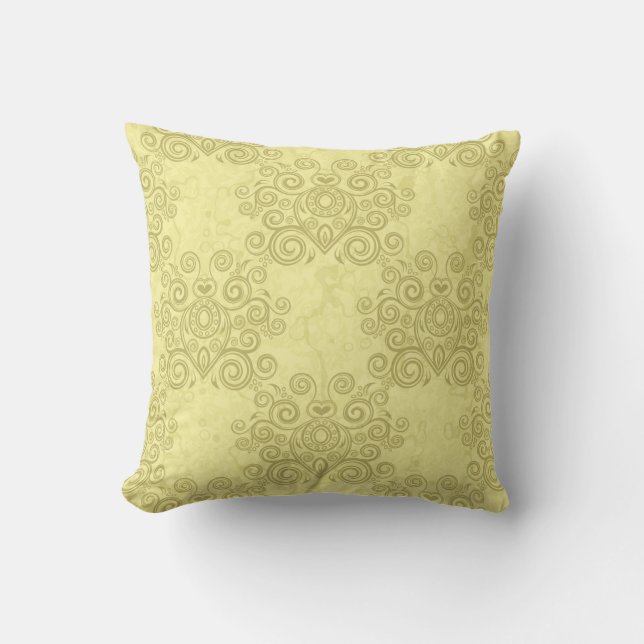 Coussin Modèle vintage de Damas d'or jaune (Recto)