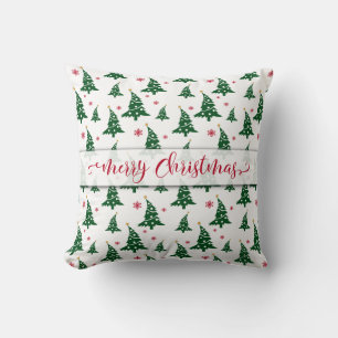 Coussin Modèles d'arbres de Noël verts et de flocons de ne