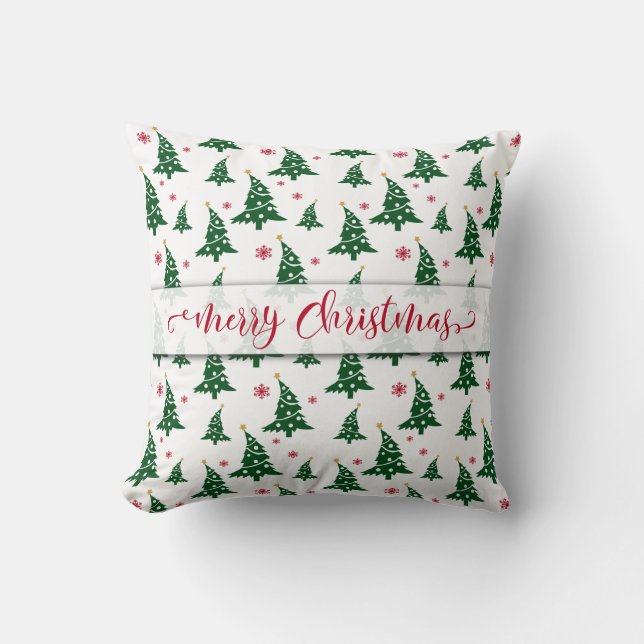 Coussin Modèles d'arbres de Noël verts et de flocons de ne (Recto)