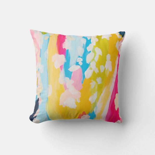 Coussin Modern Abstract Teal and Yellow Painted Design Thr (Recto)