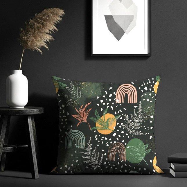 Coussin Modern Abstract Terrazzo & Botanical Collage  (Créateur téléchargé)
