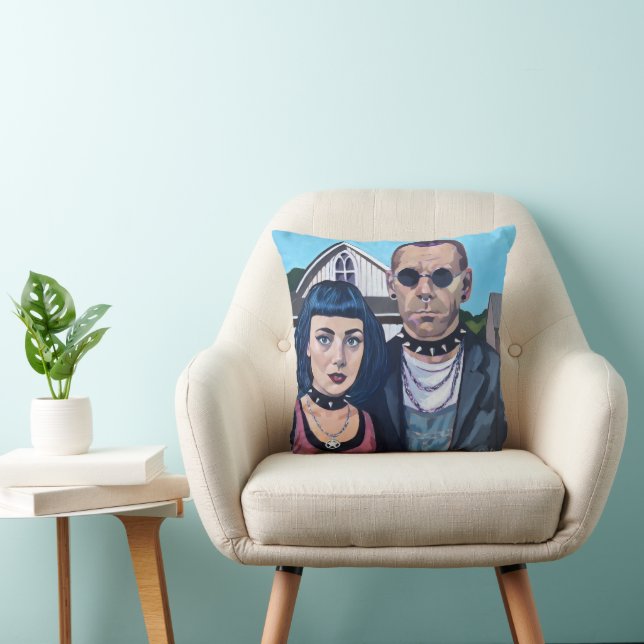 Coussin Modern American Gothic  Art- Grant Woods Inspired (Chaise)