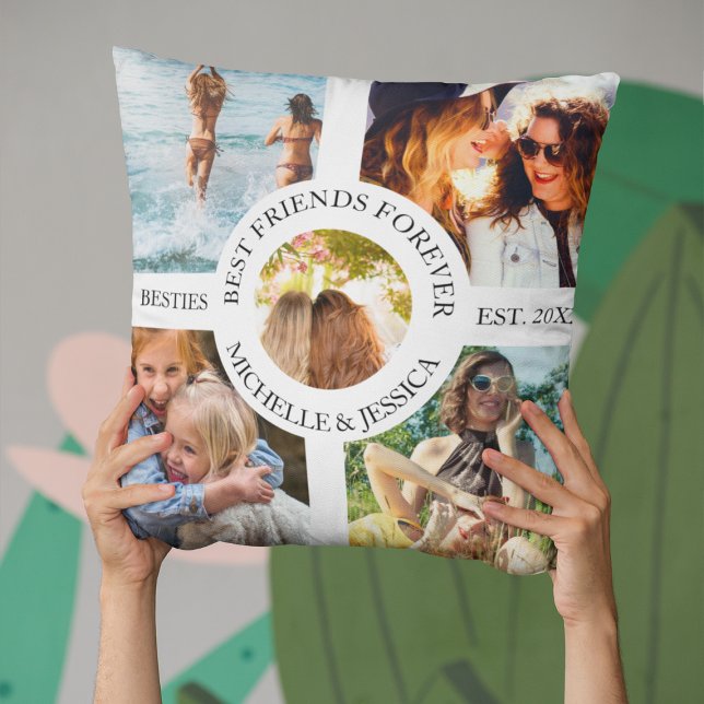 Coussin Modern Best Friends Forever Photo Collage | Bestie (Créateur téléchargé)