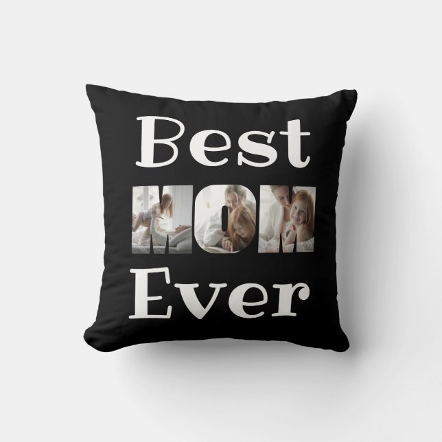 Coussin Modern Best Mom Ever 3 Photos Collage noir (Recto)
