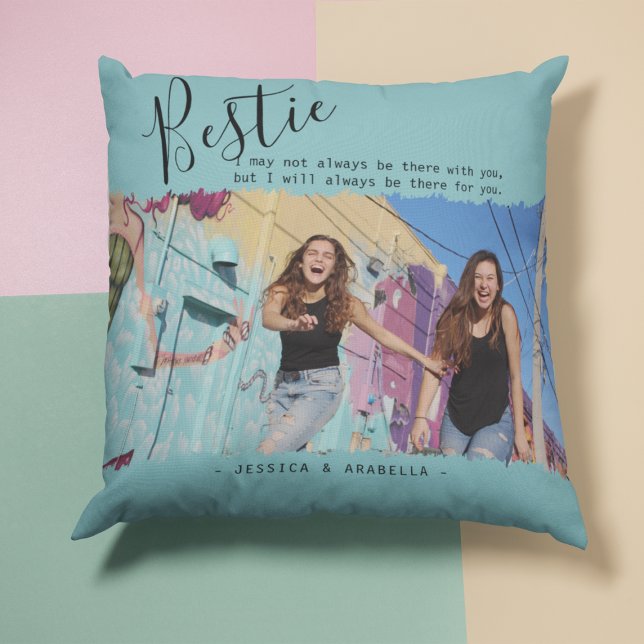 Coussin Modern Bestie Quote Photo Personalized BFF (Créateur téléchargé)