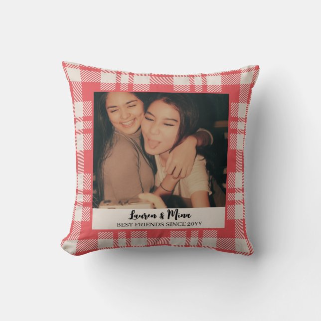 Coussin Modern BFF Photo Plaid Friendship Best Friend (Recto)