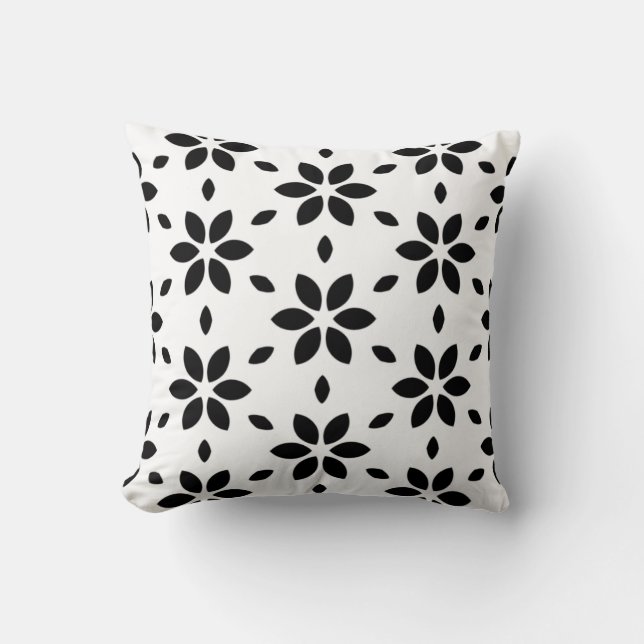 Coussin Modern Black and White Abstract Floral  (Recto)