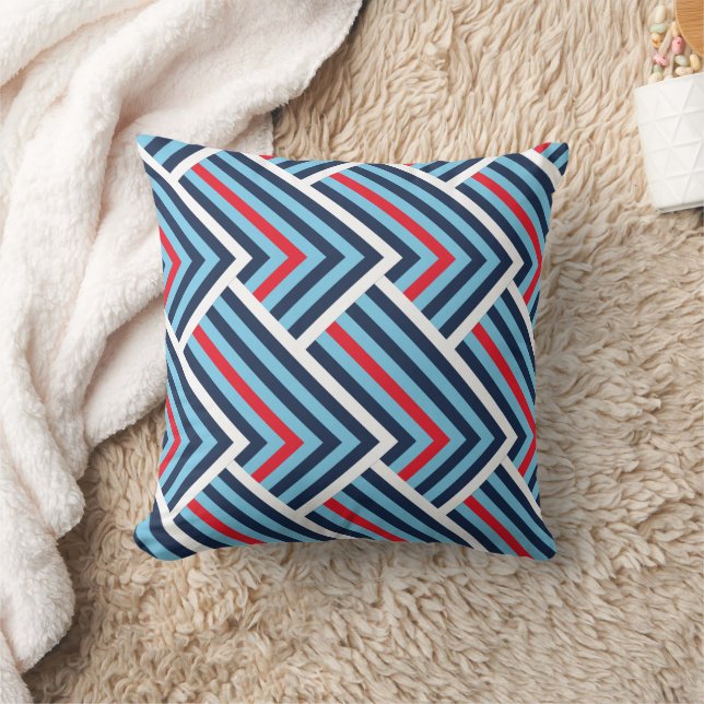 Coussin Modern Blue & Red Chevron Pattern (Couverture)