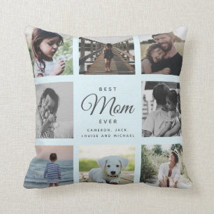 Coussin Modern Chic Best Mom Ever Light Blue Photo Collage