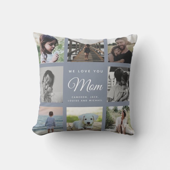 Coussin Modern Chic WE LOVE YOU Mom Family Photo Collage (Recto)