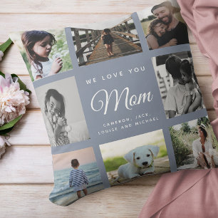 Coussin Modern Chic WE LOVE YOU Mom Family Photo Collage