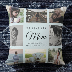 Coussin Modern Chic WE LOVE YOU Mom Family Photo Collage
