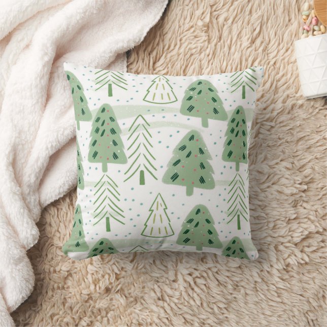 Coussin Modern Christmas Forest Olive green pattern (Couverture)