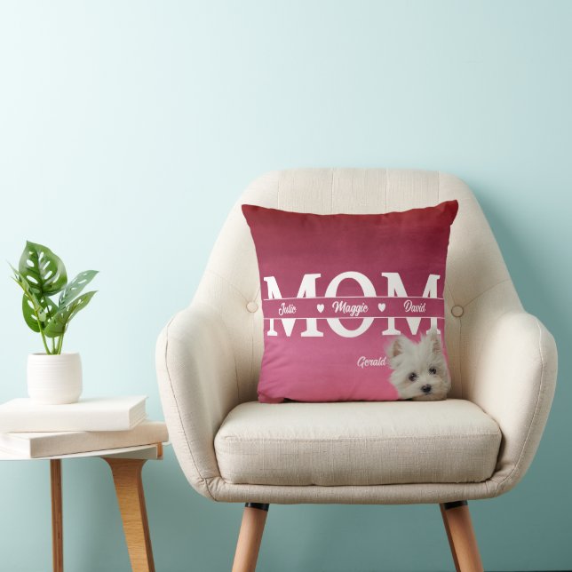 Coussin Modern Custom Maman trois noms plus chien (Chaise)