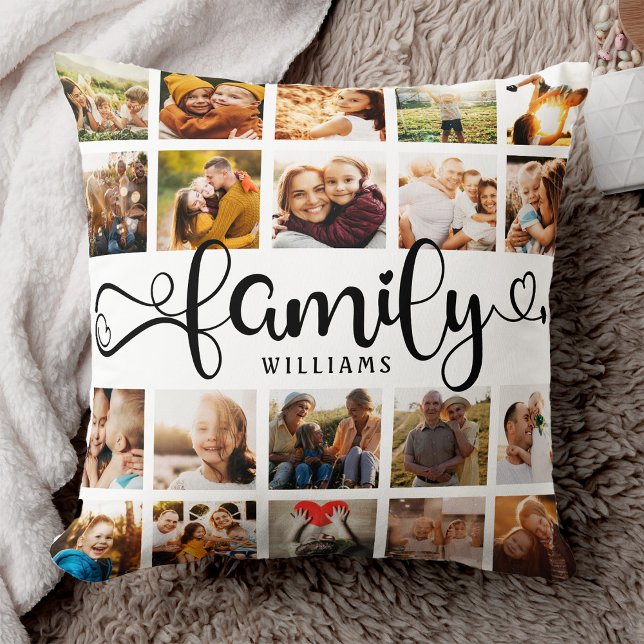 Coussin Modern Family Script 20 Photo Collage Chic Design (Créateur téléchargé)