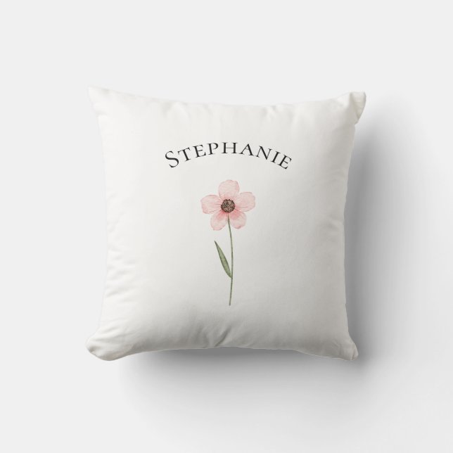 Coussin Modern Floral Botanical Simple Watercolor Name  (Recto)