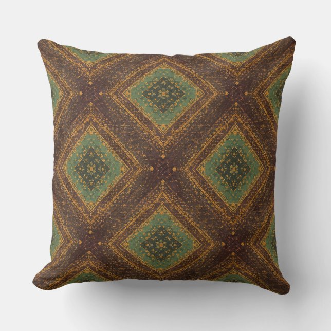 Coussin Modern Golden Grid Pattern , Gold Burgundy Green (Recto)