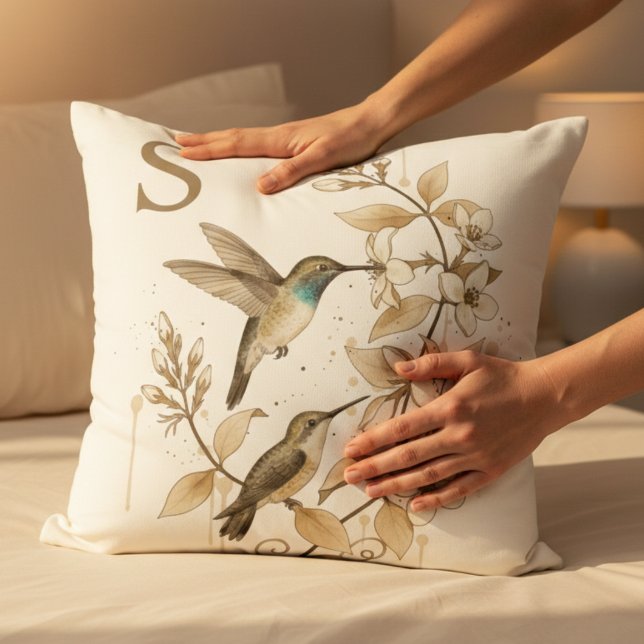 Coussin Modern Hummingbird Floral Accent (Hummingbird floral pillow)