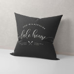 Coussin Modern Lake House Family Name Brush Script Gray<br><div class="desc">Modern,  chic brush script reading LAKE HOUSE alongside your family name in a trendy typography driven design. Great custom home decor pillow for your home away from home. Both romantic and stylish,  our neutral charcoal gray pillow features a sweet canoe illustration between your location and the year established.</div>