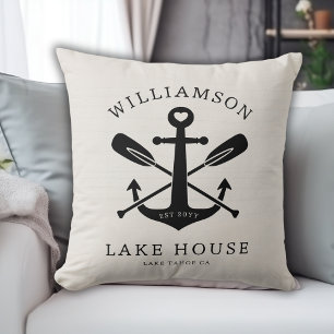 Coussin Modern Lake House Nom de famille Ancre Oars Paddle