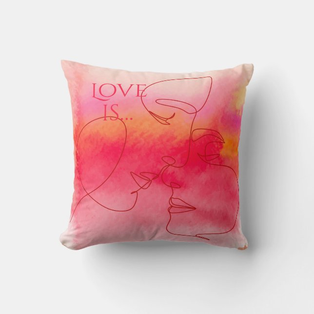 Coussin Modern Love - Art d'un couple à l'aquarell (Recto)