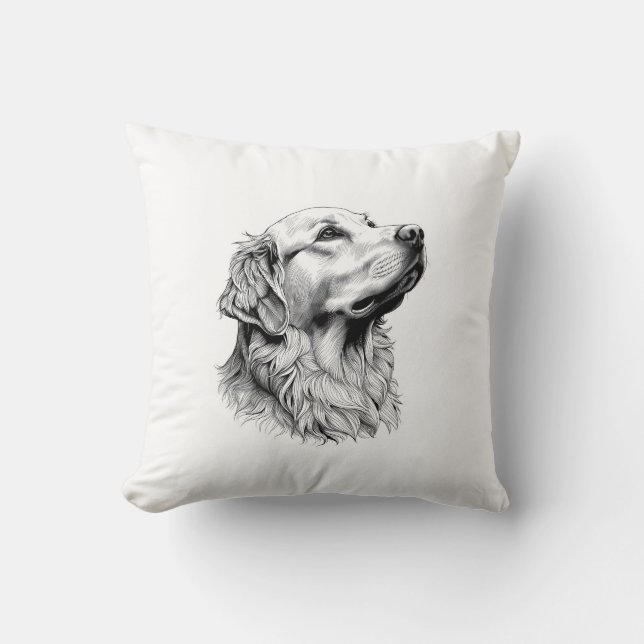 Coussin Modern Minimalist Golden Retriever Line Art Pillow (Recto)