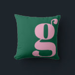 Coussin Modern Monogram Initial Letter Preppy Pink Green<br><div class="desc">This preppy monogram pillow features an oversized lowercase initial in pink against a deep green background. The bold, modern letterform adds personality and charm to teen rooms, dorms, and cozy spaces. Its clean, stylish look makes it easy to mix with colorful decor or classic prep accents. A fun, expressive design...</div>