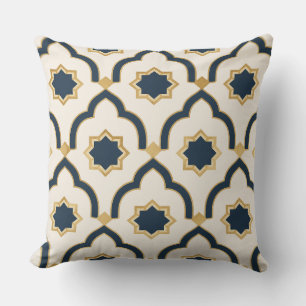Coussin Modern Moroccan Navy Gold Geometric Pillow