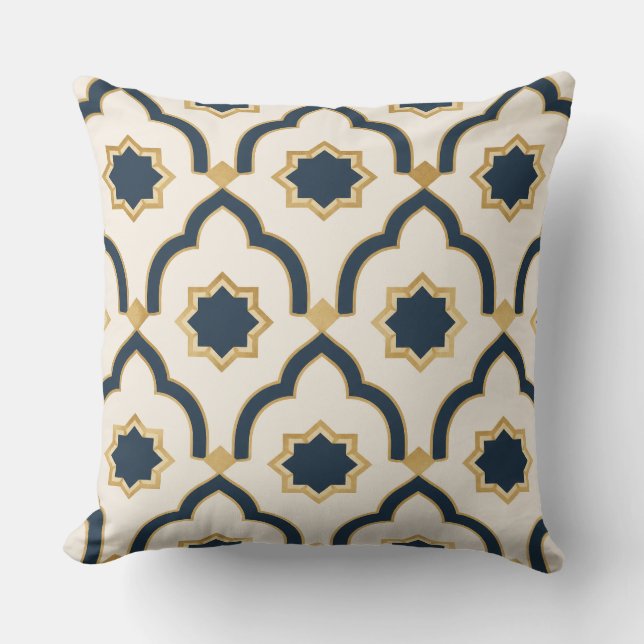 Coussin Modern Moroccan Navy Gold Geometric Pillow (Recto)