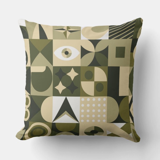 Coussin Modern Olive & Sage Geometric Abstract Mosaic Pill (Recto)