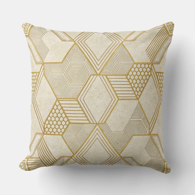 Coussin Modern Organic Hexagon Pattern | Cream and Beige 2 (Recto)