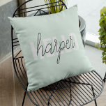 Coussin Modern Pastel Mint Bonjour Et Vous Nom<br><div class="desc">Modern Pastel Mint Bonjour Et Vous Nom</div>